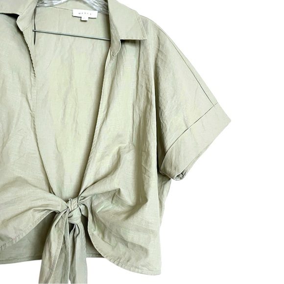 Mable The Label Tie Front Cropped Short Sleeve Collared Top Large Linen Blend - Picture 6 of 8